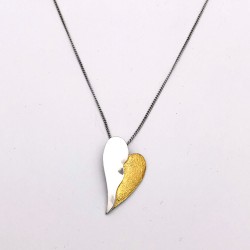 純銀黏土結合金箔項鍊 - 愛心