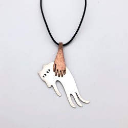 純銀黏土結合純銅黏土可動式項鍊 - 貓咪