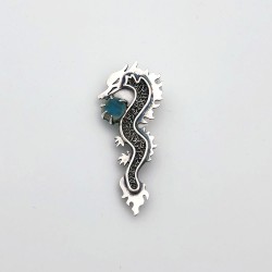 純銀黏土玻璃胸針 - 針筒拉花 - 龍珠