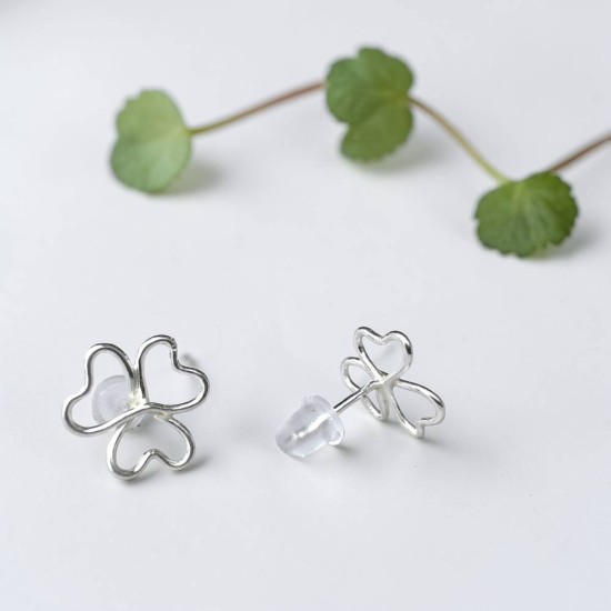 純銀耳環 耳針 耳釘 酢漿草