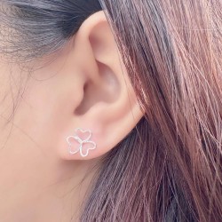 純銀耳環 耳針 酢漿草