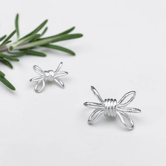 純銀耳環 耳針 耳釘 三圈蝴蝶結 蜘蛛