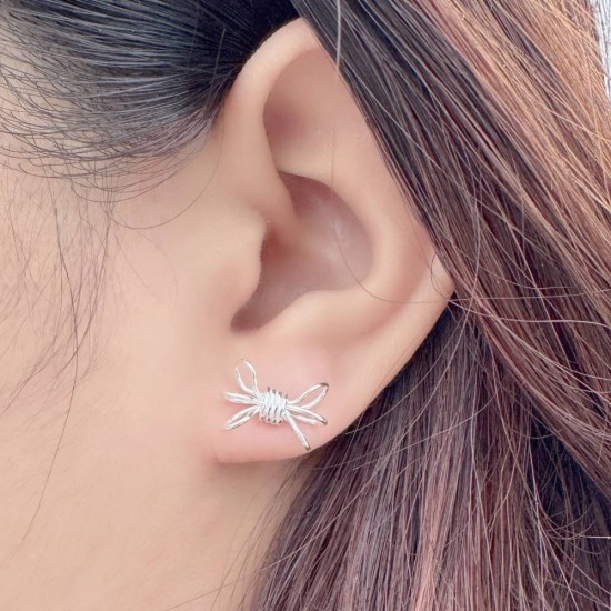 純銀耳環 耳針 耳釘 三圈蝴蝶結 蜘蛛