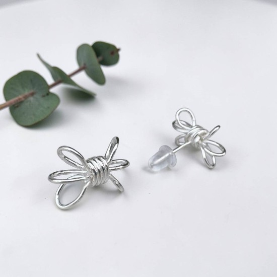 純銀耳環 耳針 耳釘 三圈蝴蝶結 蜘蛛