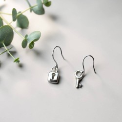 純銀耳環 耳勾 鎖頭與鑰匙