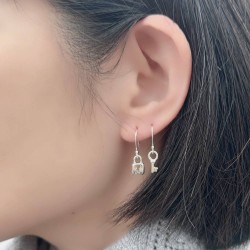 純銀耳環 耳勾 鎖頭與鑰匙