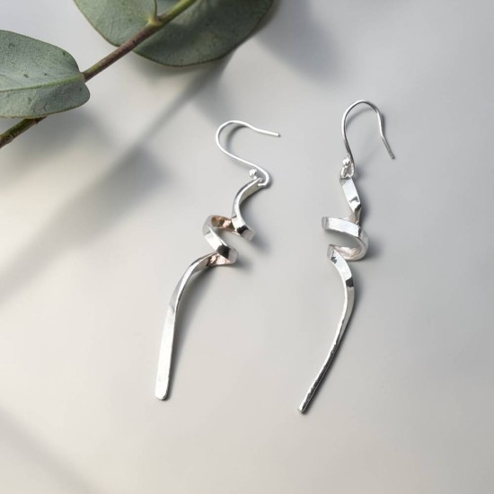 純銀耳環 耳勾 寬版螺旋