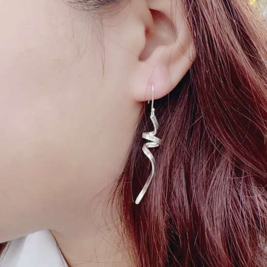 純銀耳環 耳勾 寬版螺旋