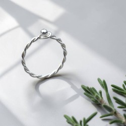 純銀戒指 單珠雙股編織