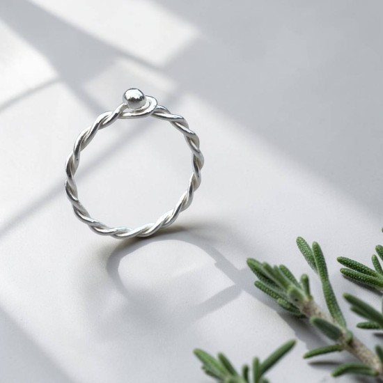 純銀戒指 手作戒指 尾戒 單珠雙股編織