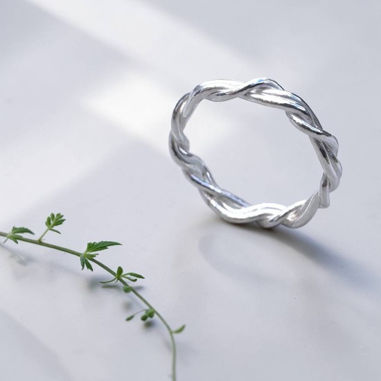 純銀戒指 手作戒指 尾戒 三股曲線編織