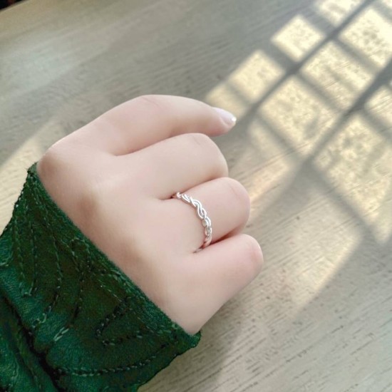 純銀戒指 手作戒指 尾戒 三股曲線編織
