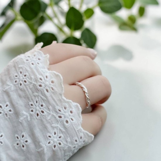 純銀戒指 手作戒指 尾戒 麻花曲線編織