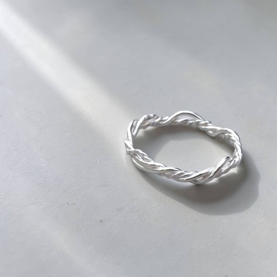 純銀戒指 手作戒指 尾戒 麻花曲線編織