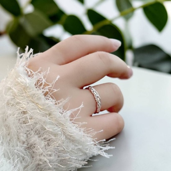 純銀戒指 手作戒指 尾戒 麻花三股編織