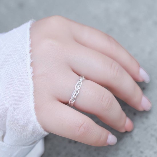 純銀戒指 手作戒指 尾戒 麻花三股編織