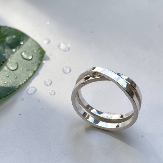 純銀戒指 手作戒指 尾戒 寬版雙圈交叉