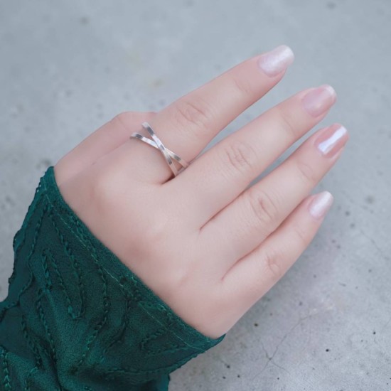 純銀戒指 手作戒指 尾戒 寬版雙圈交叉