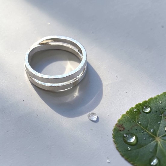 純銀戒指 手作戒指 尾戒 寬版雙圈交叉