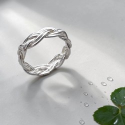 純銀戒指 麻花三股雙線編織