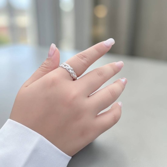 純銀戒指 手作戒指 尾戒 麻花三股編織